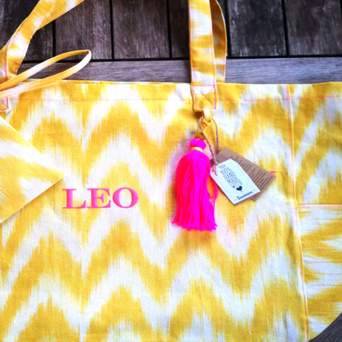 Yellow Mallorcan ikat beach bag