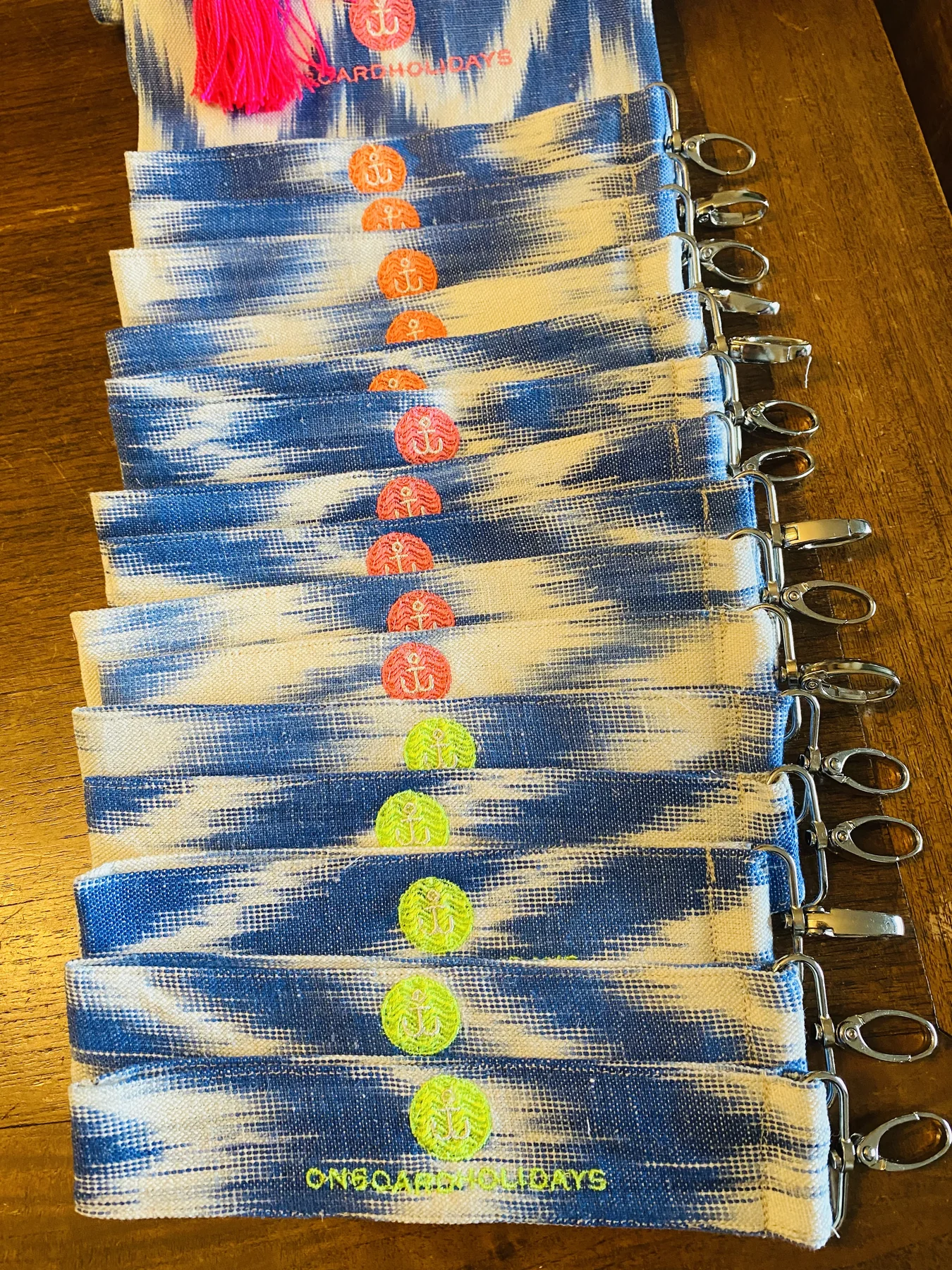 Collection of personalised textile keyrings for a business