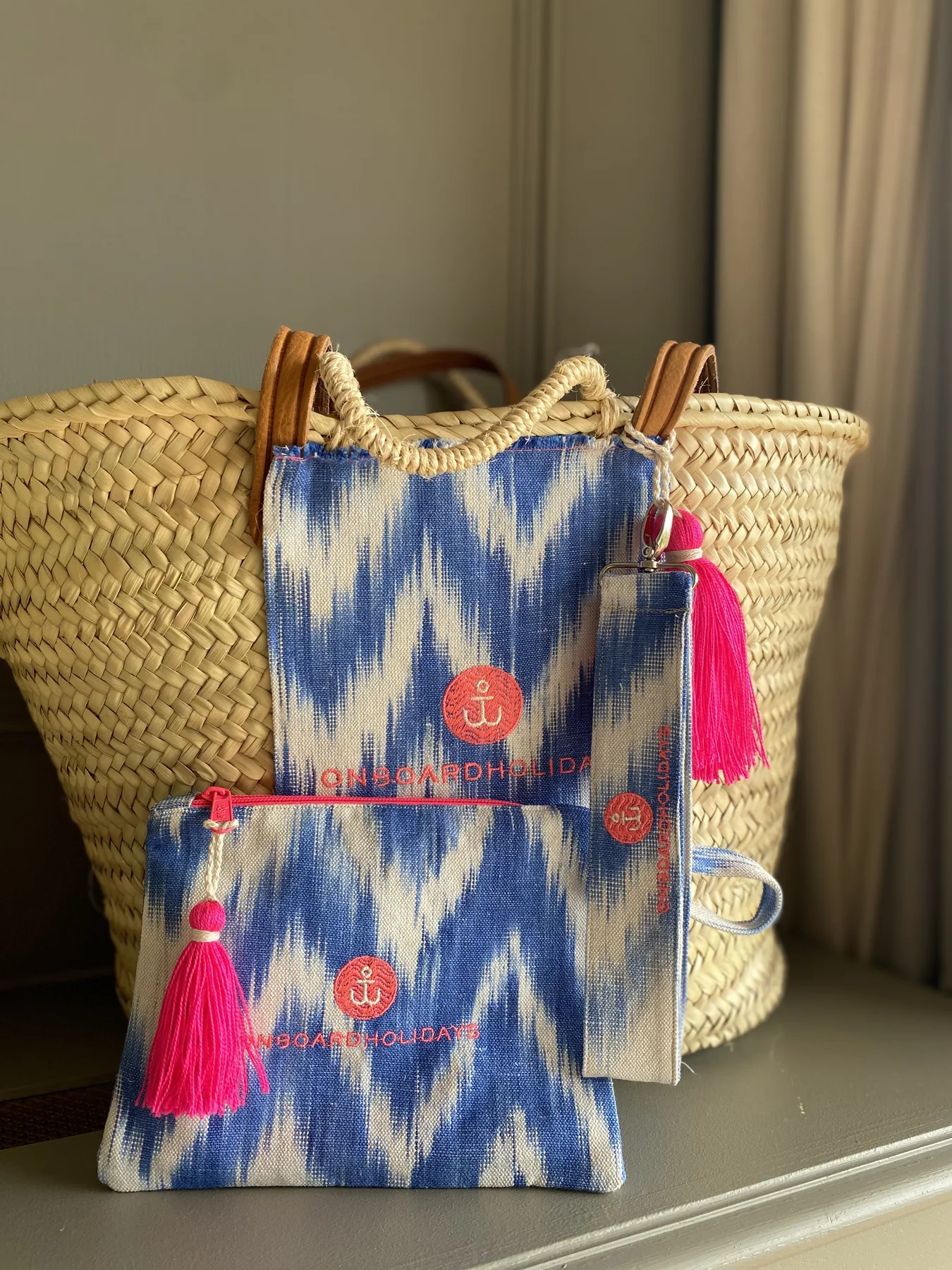 Personalised basket and toiletry bags for On Board Holidays