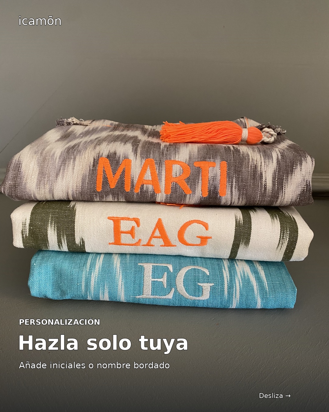 Detalle de personalización con iniciales o nombre bordado